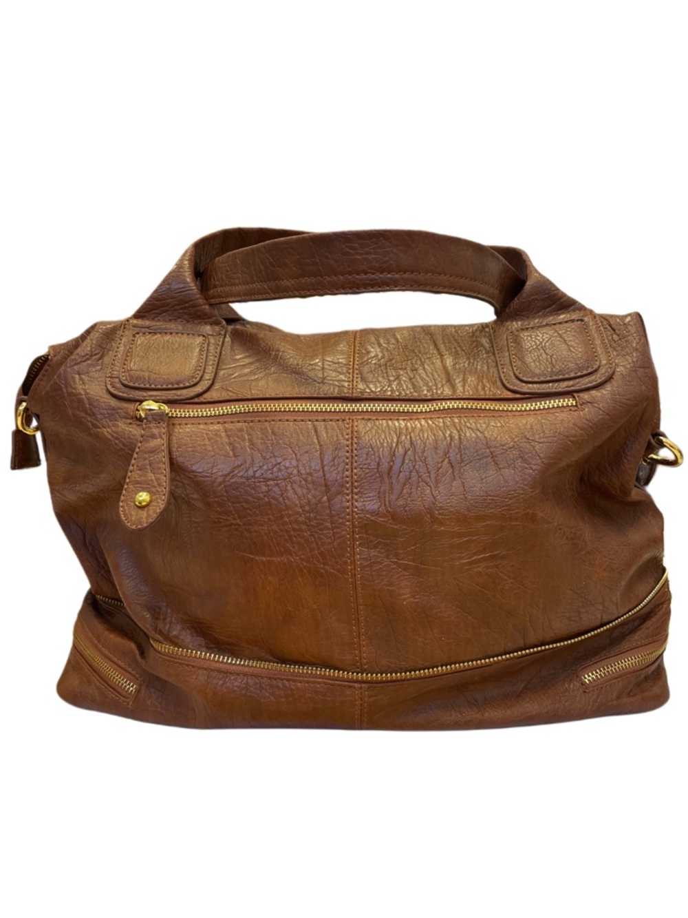 Aldo Brown Faux Leather Tote Handbag with Goldtone Accents